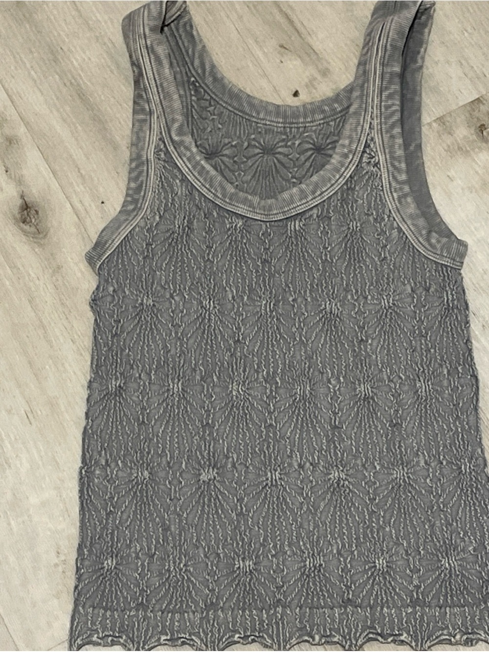 Women’s Gray Crochet-Detail Textured Acid Wash Tank Top